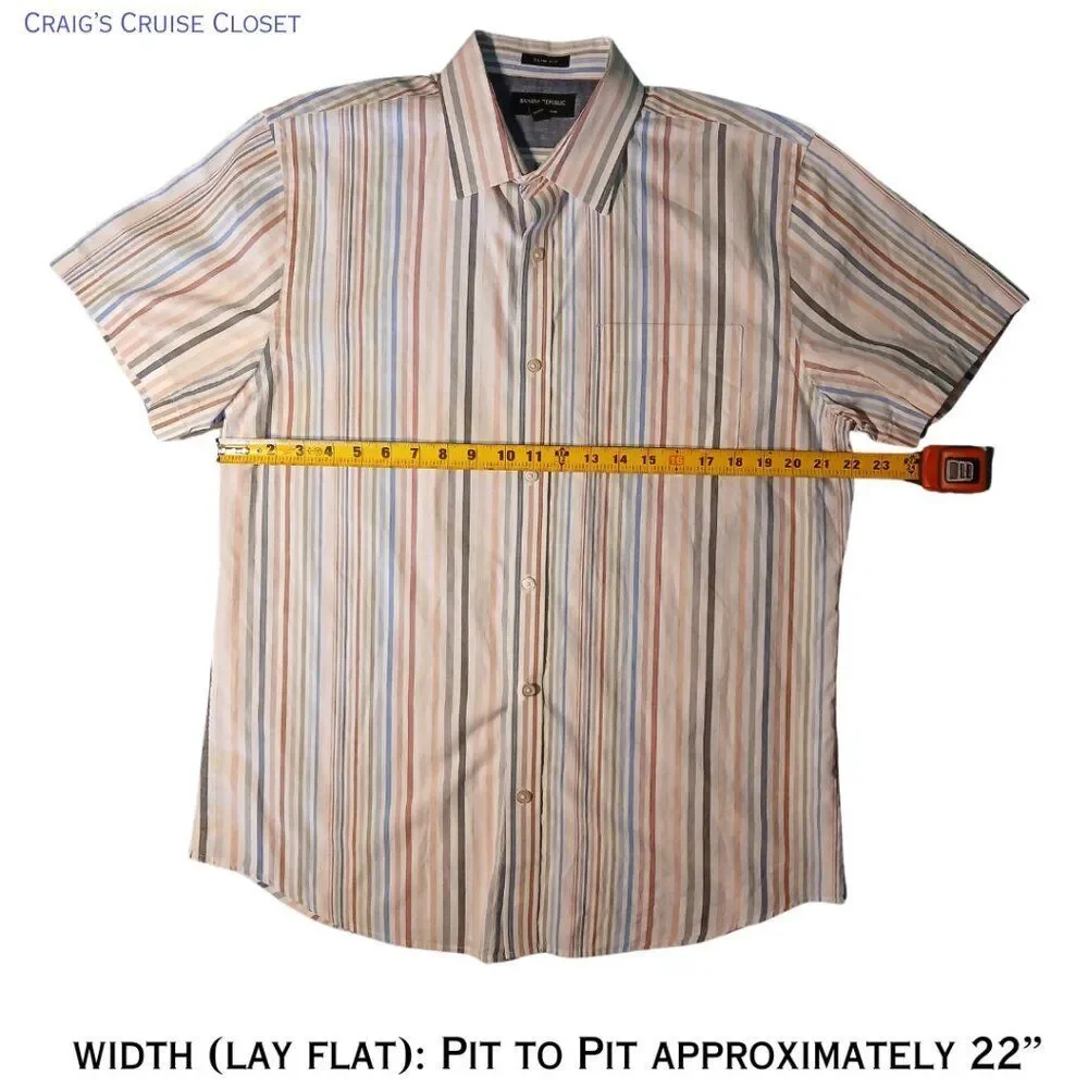 Banana Republic Short-Sleeved Casual Multi-Colored Striped Shirt – Men's Large